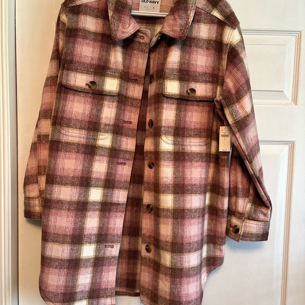 Old Navy Pink Plaid Shacket Jacket for Women